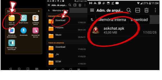 Localizando o APK na pasta Downloads pelo gerenciador de arquivos