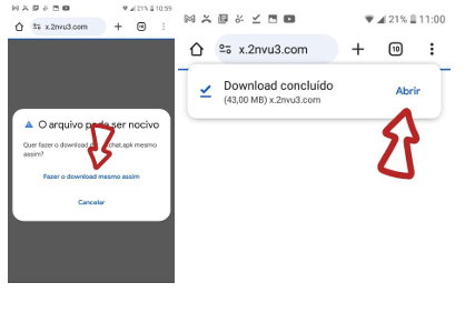 Tela de download do APK no navegador Android
