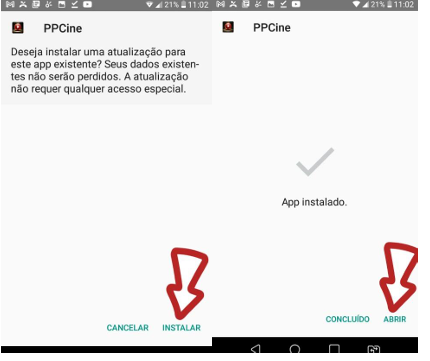 Tela de instalação do APK concluída